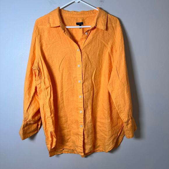 Talbots 100% Linen Boyfriend Button Down Shirt Womens Long Sleeve 1X Plus - Picture 1 of 10